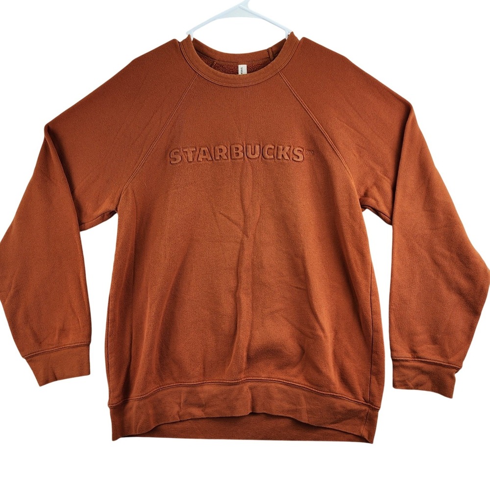 Starbucks Embossed Logo Sweatshirt Mens XL Burnt Orange Fleece Raglan